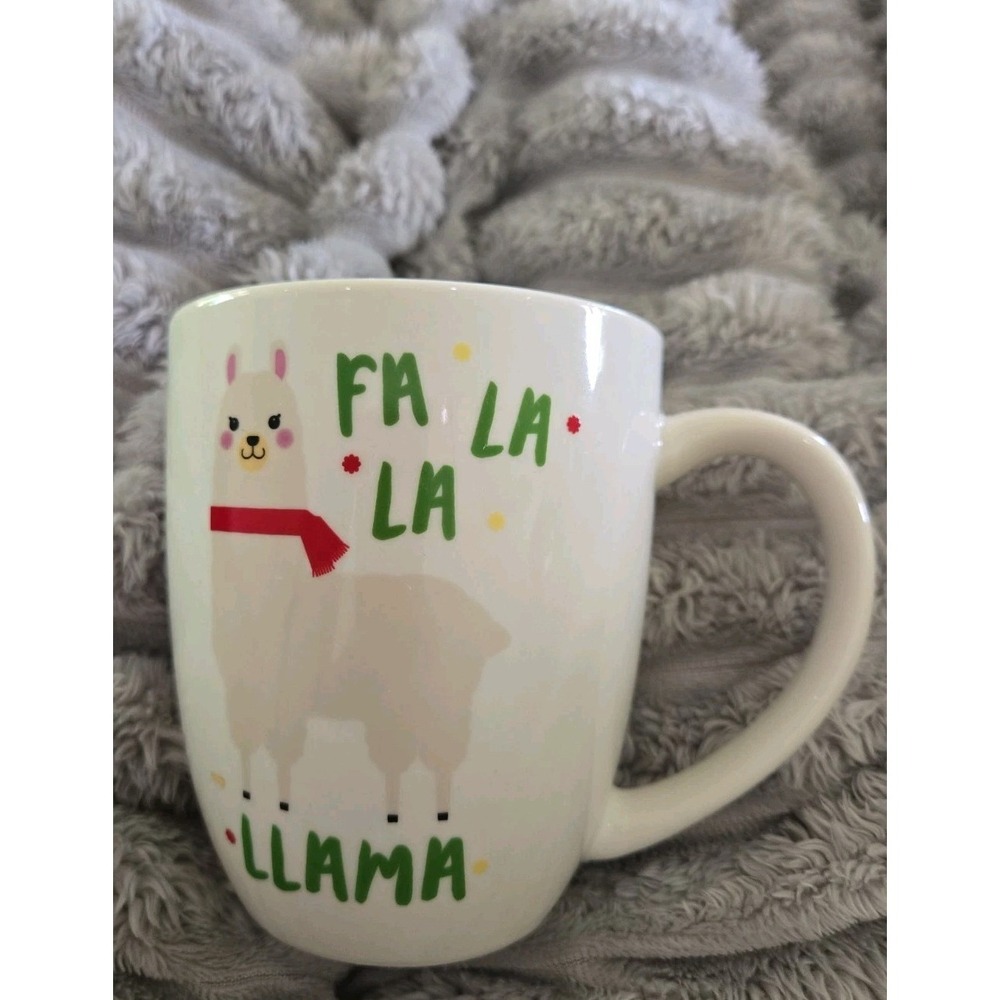 FA LA LA LLAMA Coffee Mug Tea White Alpaca Bone China CROFTON 16 oz